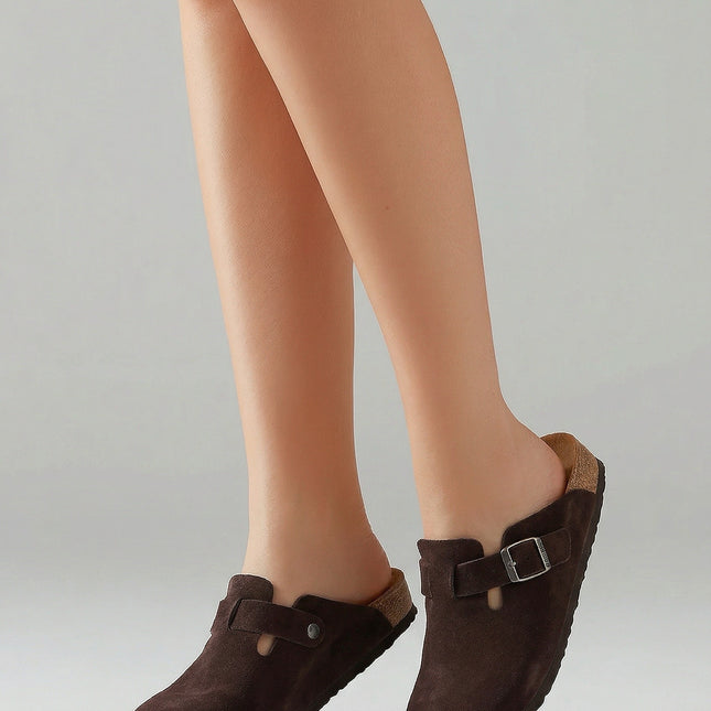 Classic leather wooden clogs