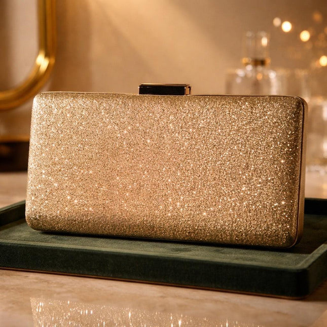 Sparkling gold clutch with gold chain attachment for a strap - Foostuff! Amazing Deals Every Day!